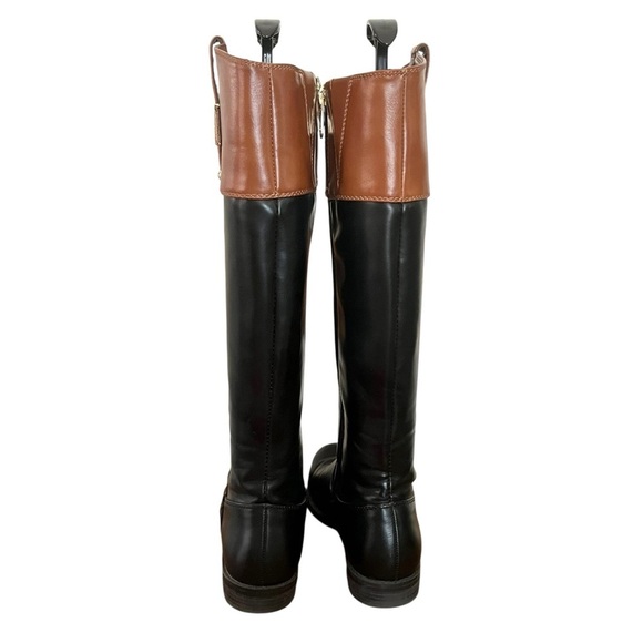 Tommy Hilfiger Shyenne Size 6 Black Tan Color Block Faux Leather Riding Boots - Picture 3 of 11